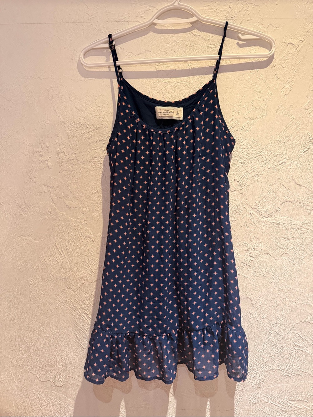 Abercrombie & Fitch Navy Spaghetti-Strap Dress with Pink Star Pattern